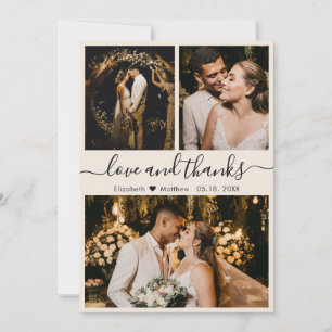 Cartão De Agradecimento Casamento de Colagem de Fotos do Elegante Moderno