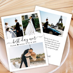 Cartão De Agradecimento Casamento de Colagem de Fotos do Script Branco Pre