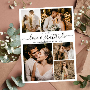 Cartão De Agradecimento Casamento de Colagem de Fotos do Script de Amor e 