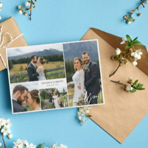 Cartão De Agradecimento Casamento de Colagem de Fotos Elegante 4 Obrigado