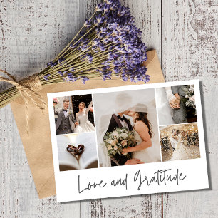 Cartão De Agradecimento Casamento de Colagem de Fotos Elegante Obrigado