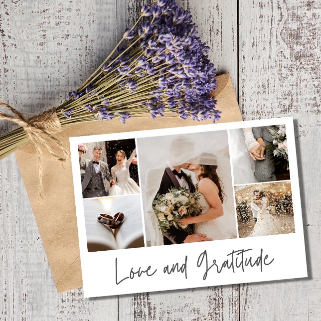 Cartão De Agradecimento Casamento de Colagem de Fotos Elegante Obrigado (Elegant Photo Love and Gratitude Collage Wedding Thank You)