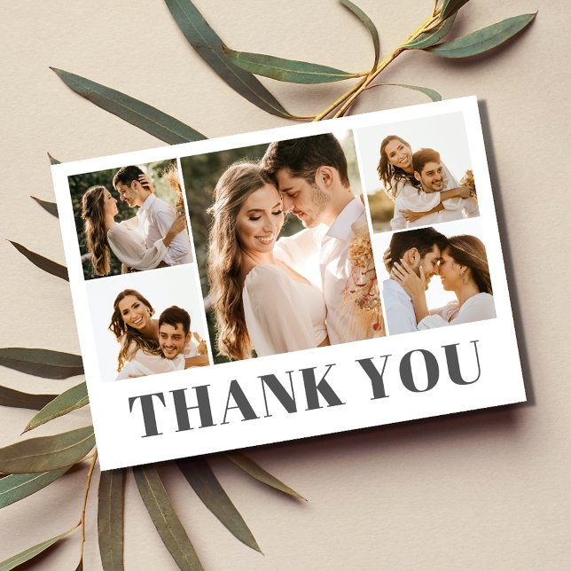 Cartão De Agradecimento Casamento de Colagem de Fotos Elegante Obrigado (Elegant Photo Collage Wedding Thank You Card)