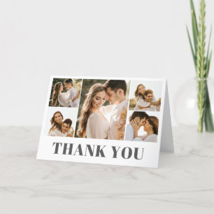 Cartão De Agradecimento Casamento de Colagem de Fotos Elegante Obrigado