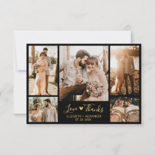 Cartão De Agradecimento Casamento de Colagem de Fotos em Branco e Dourado