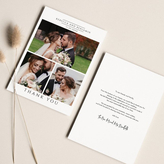 Cartão De Agradecimento Casamento de Colagem de Fotos Moderna (Wedding Day Photos Thank You Card)