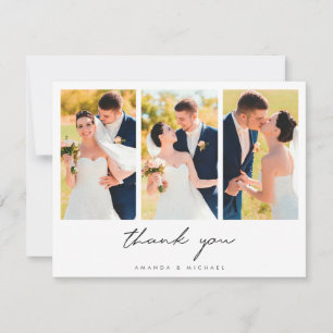 Cartão De Agradecimento Casamento de Colagem de Três Fotografias Simples E