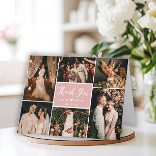 Cartão De Agradecimento Casamento de Colagem Fotográfica 6 com Blush Mode