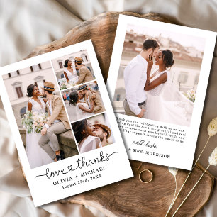 Cartão De Agradecimento Casamento de Colagem Fotográfica de Cinco Obrigado
