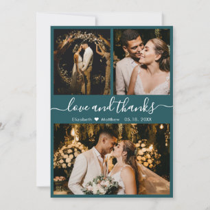Cartão De Agradecimento Casamento de Colagem Fotográfica do Chic Teal Eleg