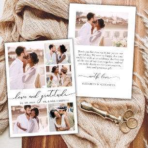 Cartão De Agradecimento Casamento de Colagem Fotográfica do Script 6 de Gr