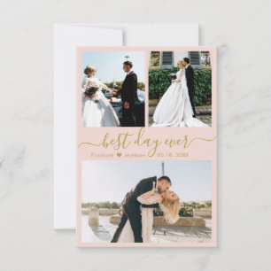 Cartão De Agradecimento Casamento de Colagem Fotográfica Dourada 3, com S