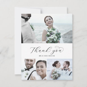 Cartão De Agradecimento Casamento de Colagem Fotográfica Elegante Script 