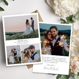 Cartão De Agradecimento Casamento de Colagem Multifotográfica Moderna Simp