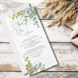 Cartão De Agradecimento Casamento de cor d'água de eucalipto verde e ouro
