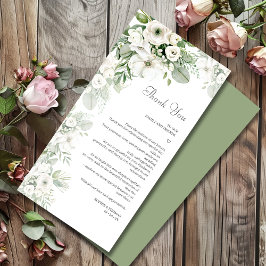Cartão De Agradecimento Casamento de cor-de-água com rosa floral verde-poe