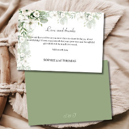 Cartão De Agradecimento Casamento de cor-de-água com rosa floral verde-poe