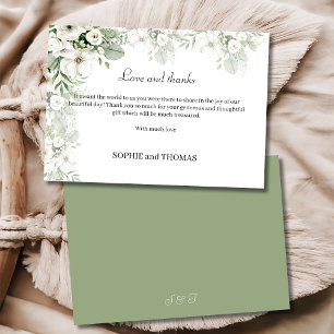 Cartão De Agradecimento Casamento de cor-de-água com rosa floral verde-poe