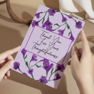 Cartão De Agradecimento Casamento de Cor de Água Floral Púrpura