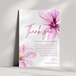 Cartão De Agradecimento Casamento de Cor de Água Minimalista da Flor Rosa