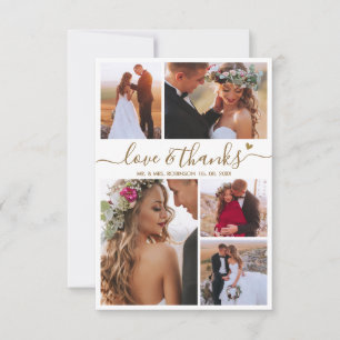 Cartão De Agradecimento Casamento de Coração de Colagem de Fotos de Obriga