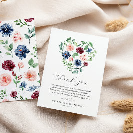Cartão De Agradecimento Casamento de Coração Floral de Watercolor