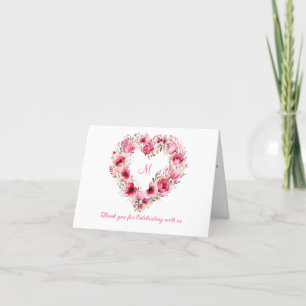 Cartão De Agradecimento Casamento de Coração Floral Rosa Vermelho Personal