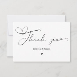 Cartão De Agradecimento Casamento de Coração Simples Caligrafia Elegante