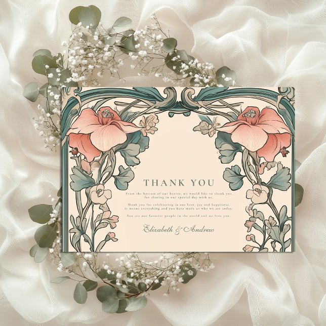Cartão De Agradecimento Casamento de Coral Wildflower Frame (Criador carregado)