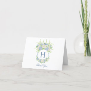 Cartão De Agradecimento Casamento de Crest de Hydrangea Azul e Branco
