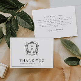 Cartão De Agradecimento Casamento de Crest do Monograma Floral Francês Ele