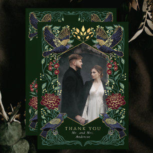 Cartão De Agradecimento Casamento de Dahlia Snapdragon Gothic Raven Encant