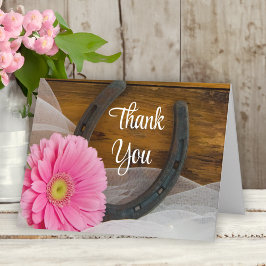 Cartão De Agradecimento Casamento de Daisy Rosa e Ferradura Ocidental Obri