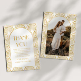 Cartão De Agradecimento Casamento de Deco Geométrico Dourado Elegante