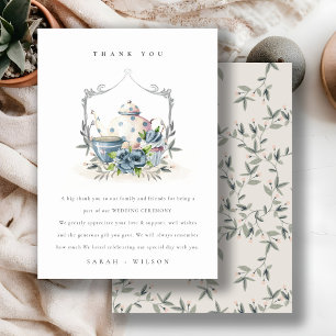 Cartão De Agradecimento Casamento de Derrame de Chapoeira Floral Azul-Azul