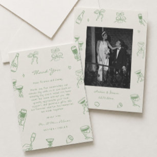 Cartão De Agradecimento Casamento de Desenho da Mão Verde Fotográfica