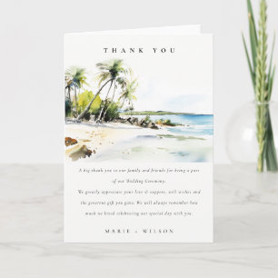 Cartão De Agradecimento Casamento de Destino Aquarela Tropical Costeira