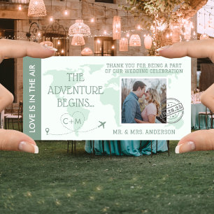 Cartão De Agradecimento Casamento de Destino de Embarque Verde Sage