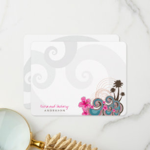 Cartão De Agradecimento Casamento de Destino de Hibiscus Rosa Ondas Tropic