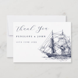 Cartão De Agradecimento Casamento de Destino de Navio Náutico Vintage Eleg