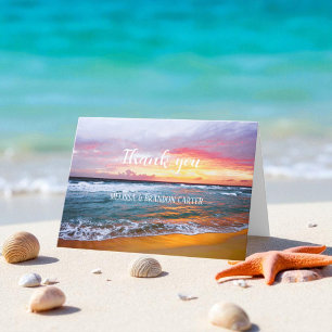 Cartão De Agradecimento Casamento de Destino de Praia Tropical Obrigado