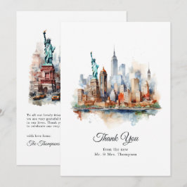 Cartão De Agradecimento Casamento de Destino de Watercolor New York USA