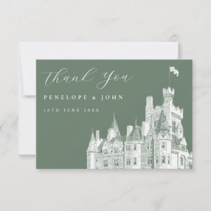 Cartão De Agradecimento Casamento de Destino em Castelo Vintage Verde Salv