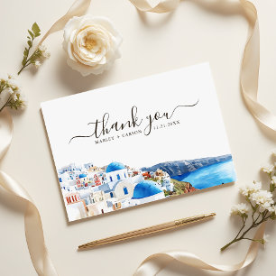 Cartão De Agradecimento Casamento de Destino em Ilha de Santorini em Aquar