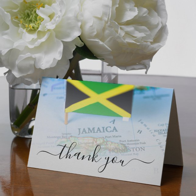 Cartão De Agradecimento Casamento de Destino Jamaicano na Ilha Jamaica (Jamaica Island Jamaican Flag Destination Wedding Thank You Card
)