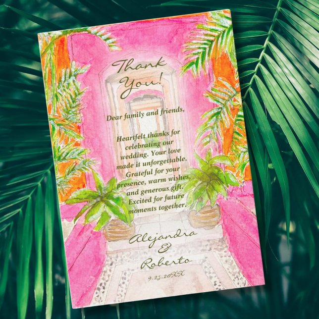 Cartão De Agradecimento Casamento de Destino Mexicano com Aquarela Tropica (Criador carregado)