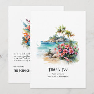Cartão De Agradecimento Casamento de destino no Caribe em aquarela