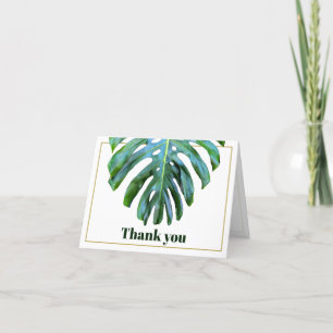 Cartão De Agradecimento Casamento de Dourada Praia de Monstera Tropical Mo