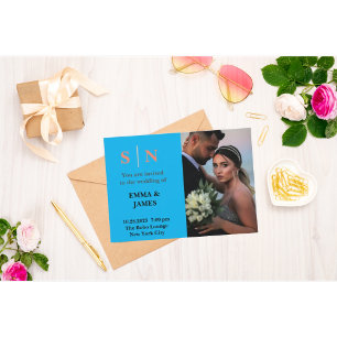 Cartão De Agradecimento Casamento de duas fotos de azul mínimo e chicDusty