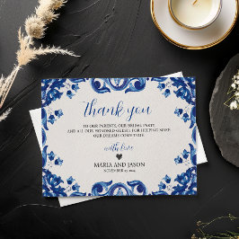 Cartão De Agradecimento Casamento de Elegante Fiesta Floral Azul Mexicano